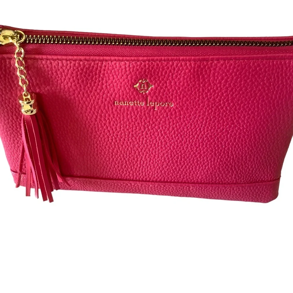 Nanette Laporte wristlet pink fuchsia with gold hardware crossbody bag purse